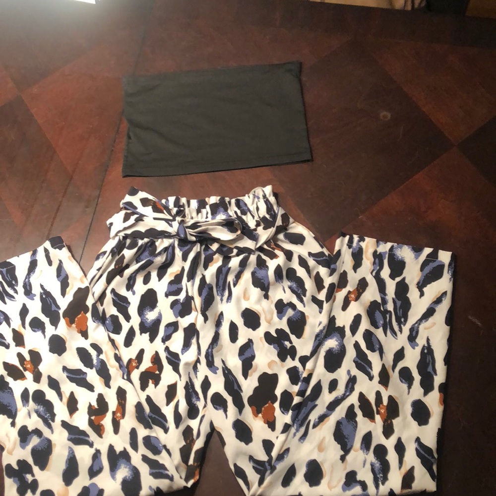 Animal print pants with black tube top